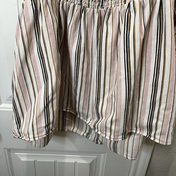 Old Navy Cream Pink Gray Striped Tank Top Crop Smocked Button Up Womens XXL - Picture 8 of 9